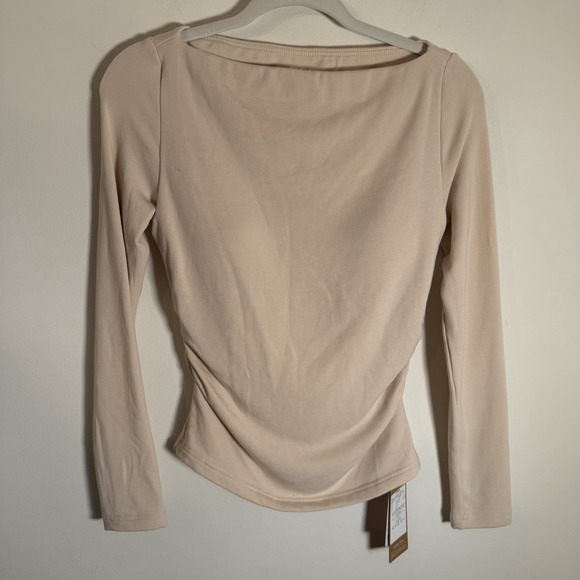OGL Tops - OGL Brami Top Sz M Tan Long Sleeve Built In Bra Ruched Sides New With Tags